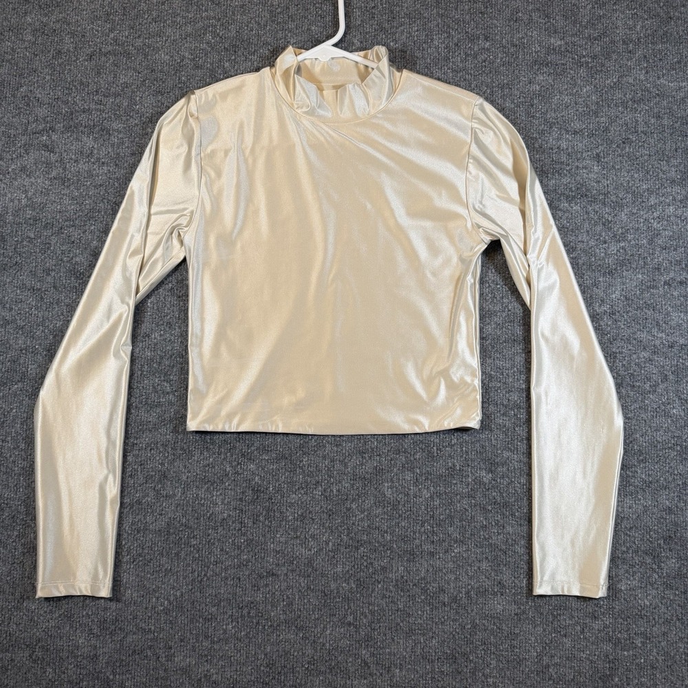 Aritzia Babaton Silver Metallic Mock Neck Long Sleeve Satinette Womens M